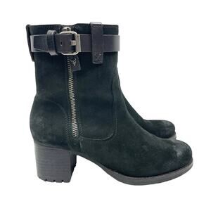 H.S. Trask | Madison Black Suede Leather Chunky Block Heel High Top Booties